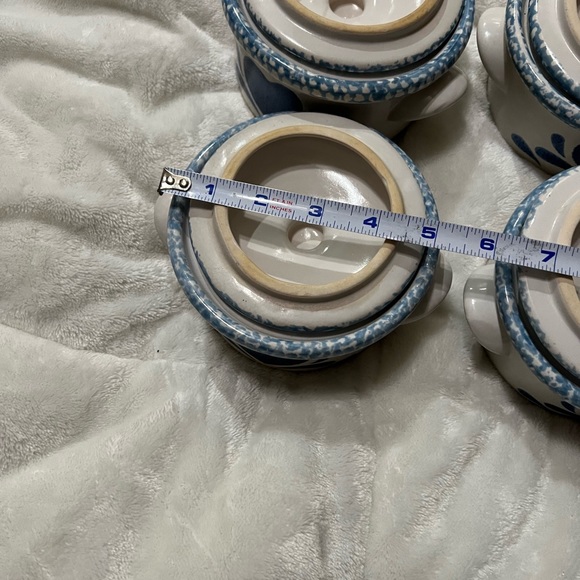 Corelle Jay Import Blue Hearts Spongeware crocks 4 bowls with lid - Picture 11 of 12